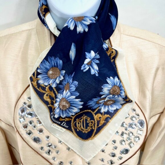 Dior Accessories - New W/tag Christian Dior Bandana /Mini Scarf 21" Dark blue purple gold  white(87